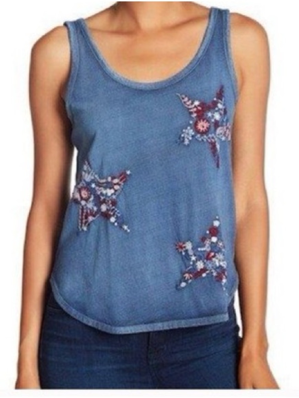 Lucky Brand Red White and Blue Embroidered Tank